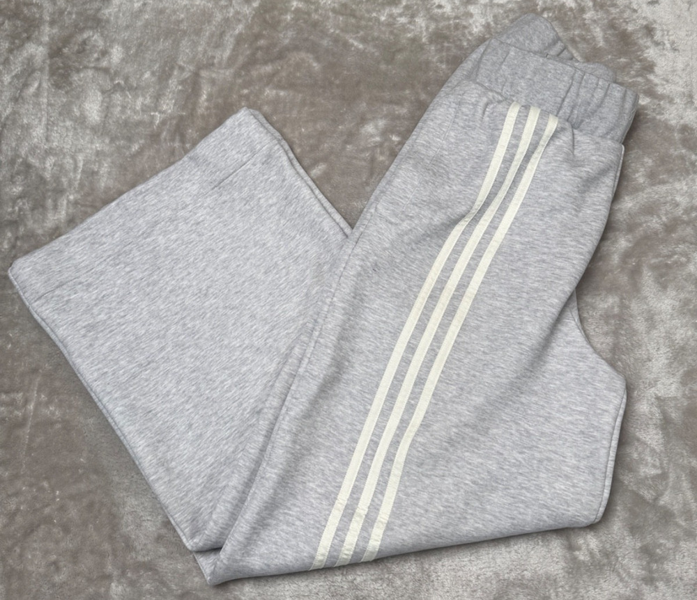 Adidas Originals Offset 3 Stripe Gray White Wide Leg Pants Womens Size M NWOT